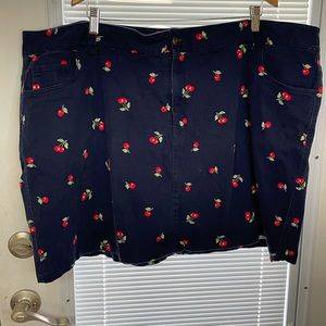 Vintage Woman Within Mini Skirt Cherries Size 26W Navy Plus 3XL